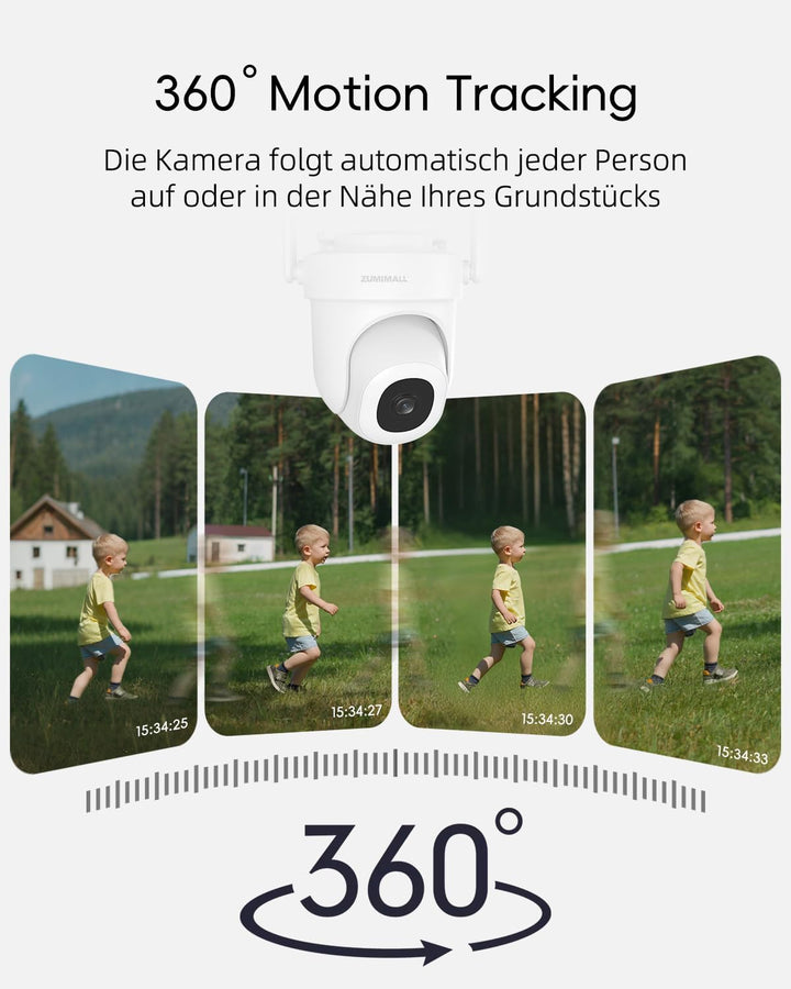 ZUMIMALL Überwachungskamera Aussen 5G/2,4GHz WLAN Kamera Überwachung aussen Kabelgebunden, 355°/90°
