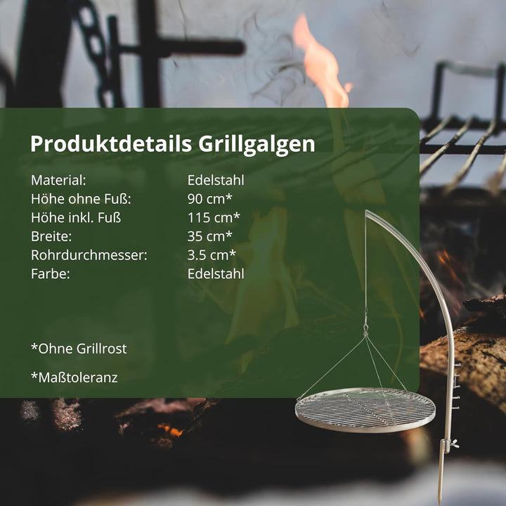 HeRo24 Grillgalgen Schwenkgrill 3,5cm Rohr mit Erdspies aus Edelstahl T210 Ohne Rost !