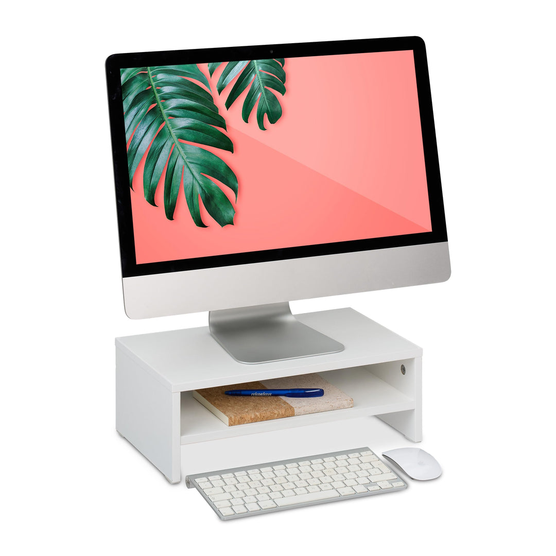 Relaxdays Monitorständer mit Fach, Bildschirmerhöhung für Schreibtisch, HBT: 14 x 40 x 23,5 cm, Bild