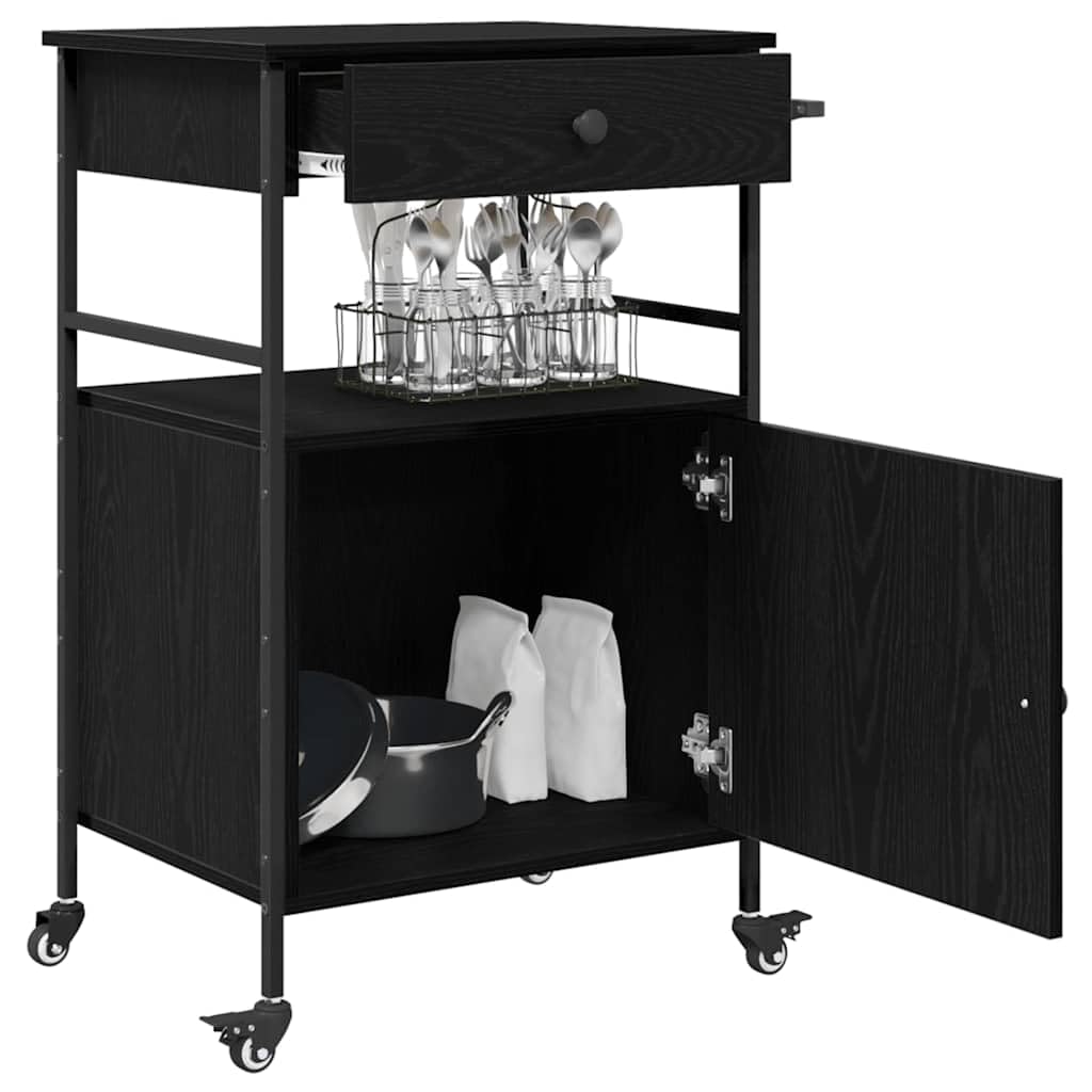 vidaXL Küchentrolley Schwarz Eichen-Optik 56 x 43 x 89,5 cm, Moderner Küchenwagen, praktisches Troll