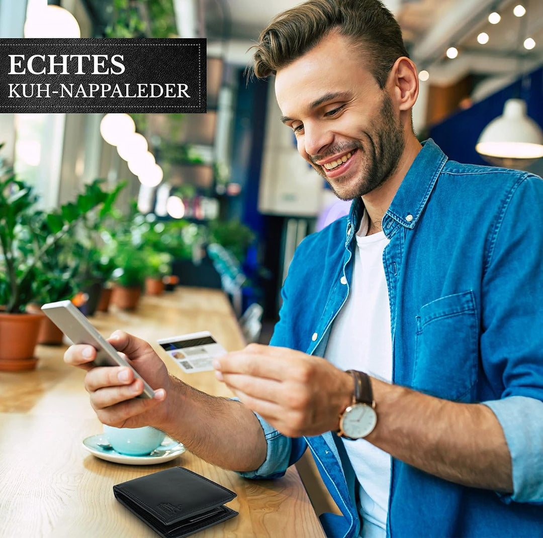 Fa.Volmer ® Leder Geldbörse Herren mit RFID-Schutz - extra-stabile Doppelnaht - 6 Fächer für Kreditk