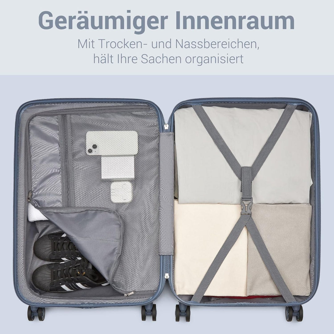 KONO Kofferset 3 Teilig Hartschale Leicht ABS+PC Koffer Handgepäck/Mittelgross/Gross Reisekofferset