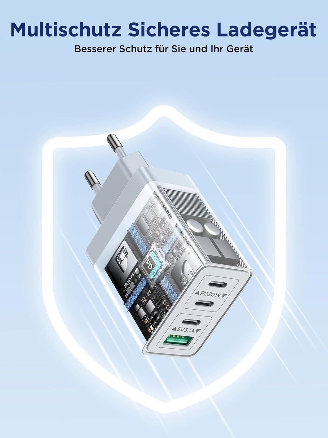 2er Pack USB C Ladegerät, Aioneus 40W 4Port Stecker USBC Adapter Mehrfach Typ C Handy Netzteil für i