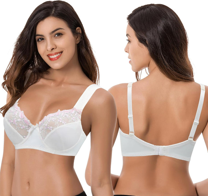Curve Muse Damen Übergrösse Minimizer Bügel-BH mit Stickspitze - 2er Pack 75C Braune, Buttermilch(2e