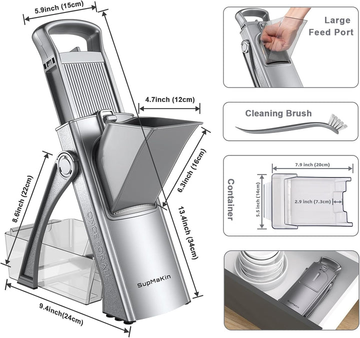 SupMakin Gemüseschneider, Once for All Verstellbar Gemüsehobel Genius Mandoline Vegetable Slicer Kar