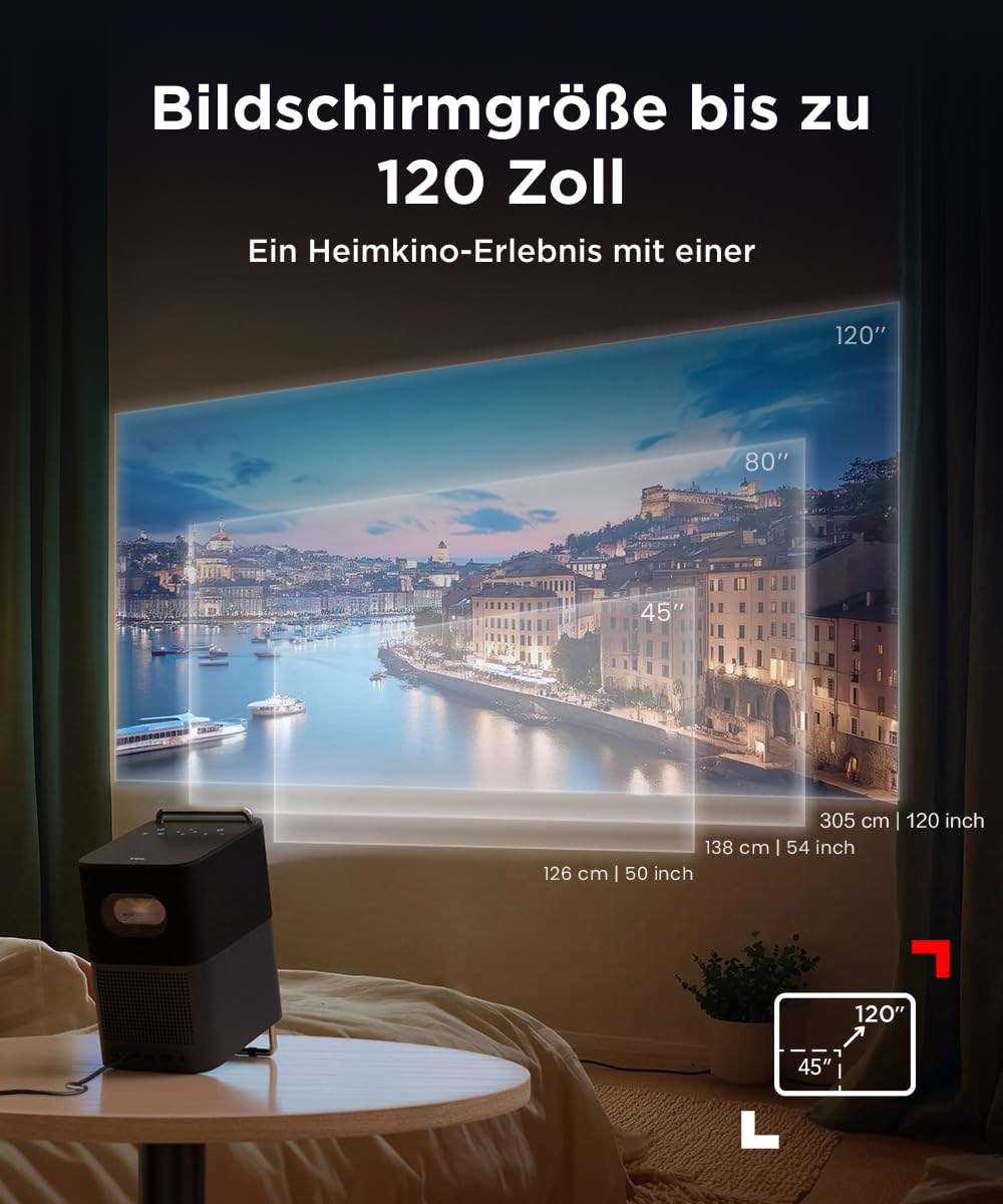 TCL A1s MTV-Projektor, 600 ISO-Lumen, 1080P tragbarer Projektor, Lizensiert von Netflix, WLAN und Bl