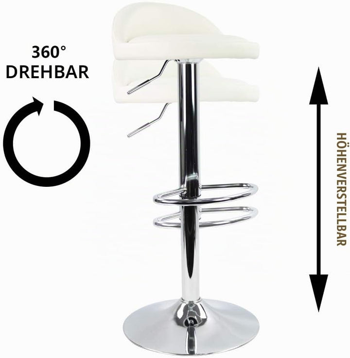 KKTONER Barhocker Tresenhocker höhenverstellbar 60-80cm mit Fussstütze PU Leder Weiss, Weiss