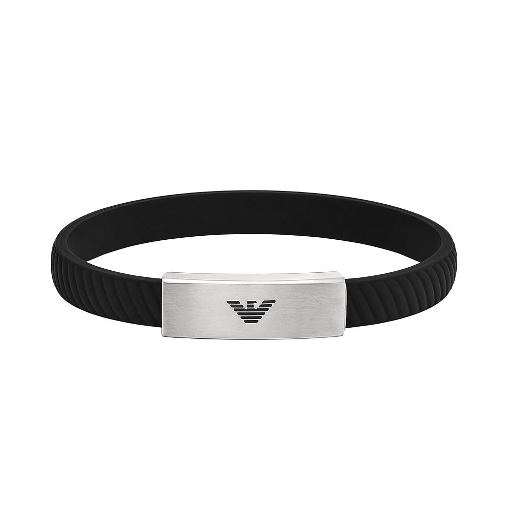EMPORIO ARMANI Armband für Männer, Edelstahl-ID-Armband, Länge: 185-195mm, Breite: 30mm, Höhe: 9mm,