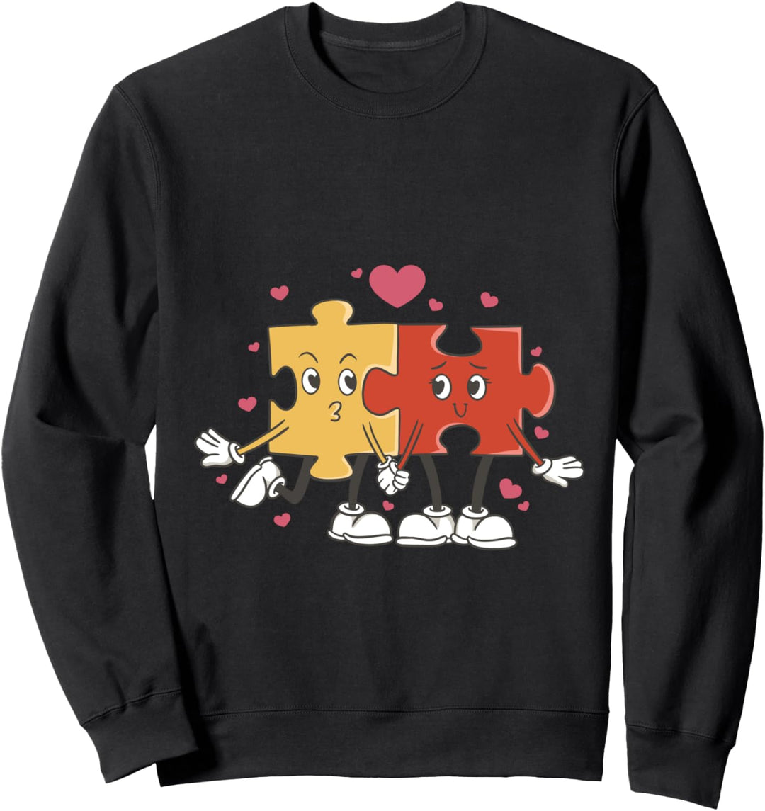 Offizielles Puzzleteil mit Liebes-Cartoon-Motiv zum Valentinstag Sweatshirt