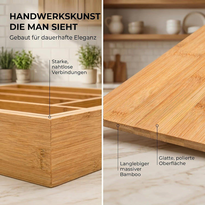 Dimono® Schubladeneinsatz Besteckeinsatz aus Bambus-Holz Schubladen; 7-9 Fächer Ordnungssystem Flexi