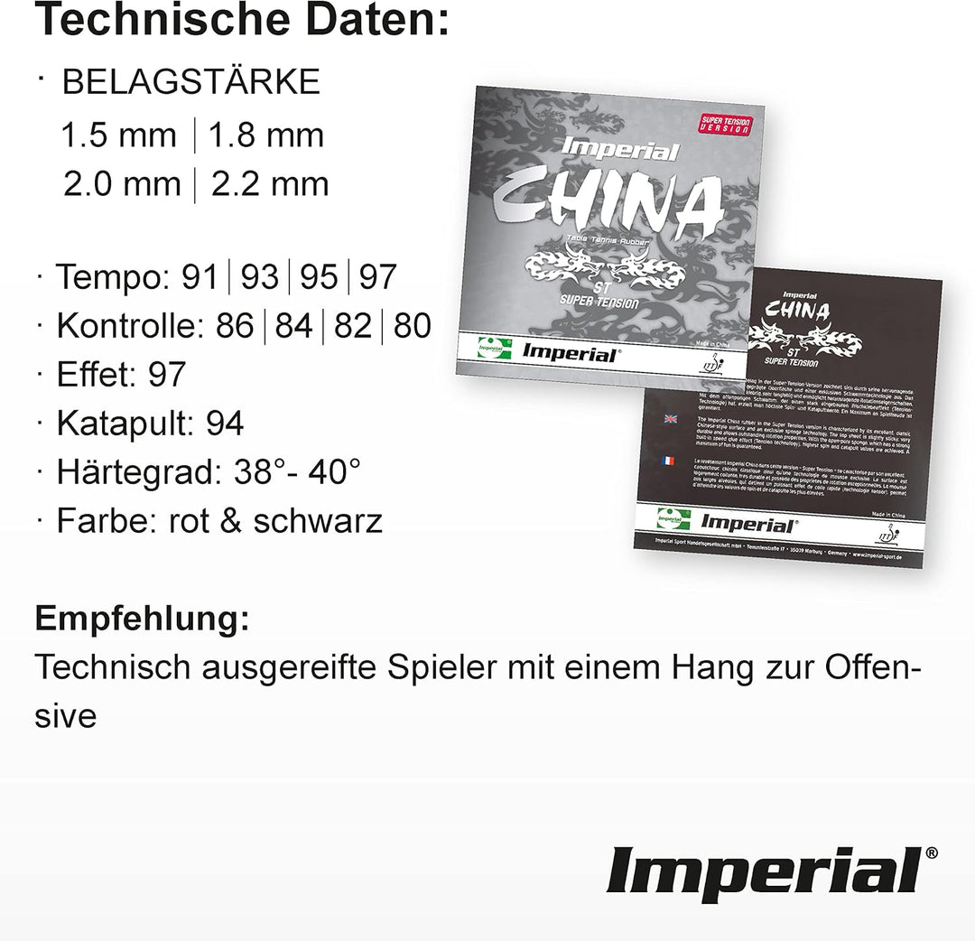 Imperial China ST Super Tension | China Tischtennis Belag | Noppen innen | Offensiv | ITTF Zulassung