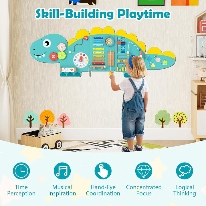 FANTASK Motorikbrett Holz, Montessori Busy Board 11 in 1 mit Xylophon Blöcken Abakus für frühe Förde