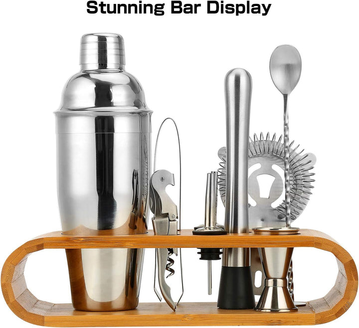 Hochwertiges Cocktailshaker Set, Cocktailmixer Set, 10 Teileig, aus Edelstahl, mit Bambus-Aufbewahru