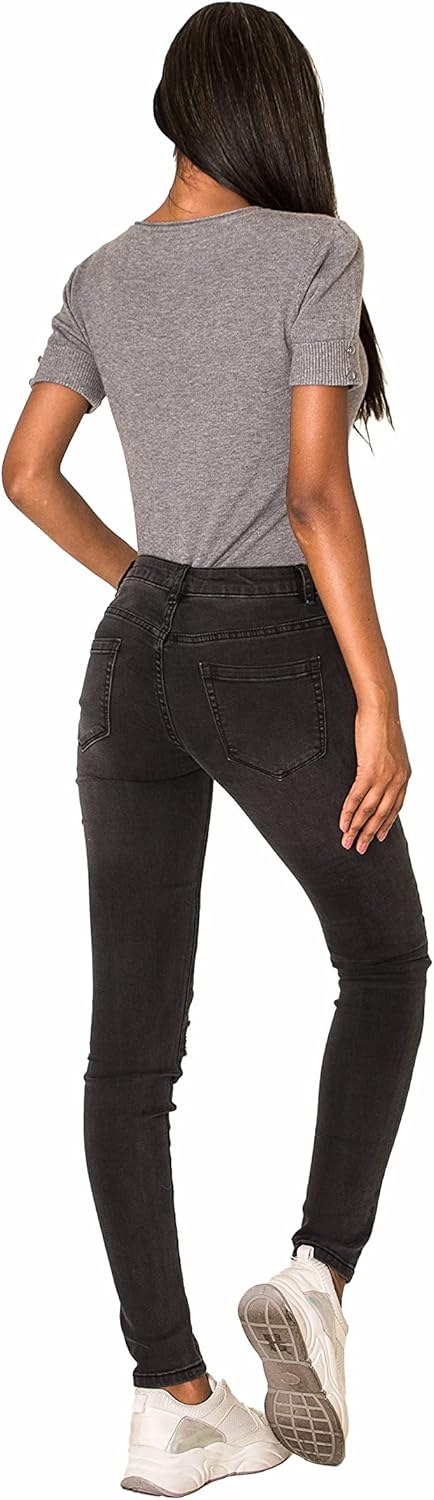 Nina Carter P100 Damen Skinny Fit Low Waist Jeanshosen mit Destroyed-Effekten Used-Look Jeans Waschu