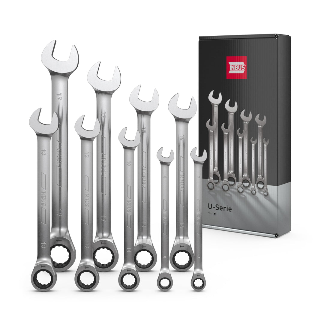 INBUS® 74377 Maul-Ringratschenschlüssel Set 9tlg, 7–19mm 9× (7 – 19 mm), 9× (7 – 19 mm)