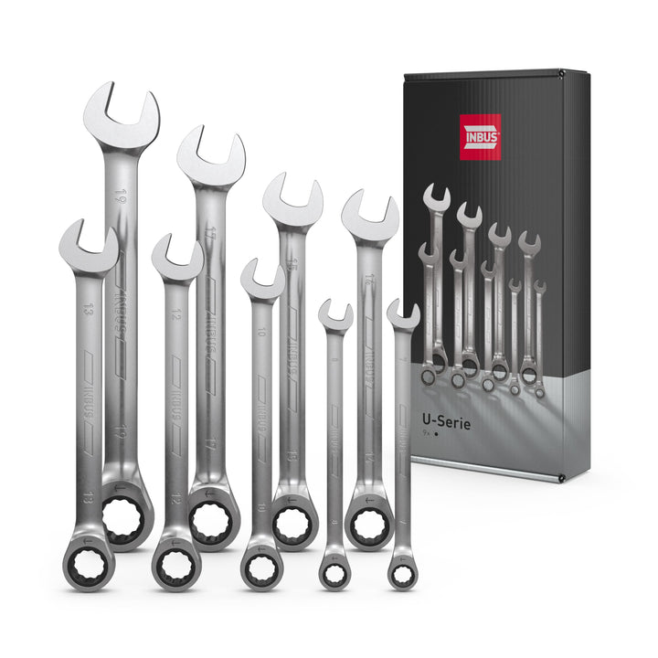 INBUS® 74377 Maul-Ringratschenschlüssel Set 9tlg, 7–19mm 9× (7 – 19 mm), 9× (7 – 19 mm)