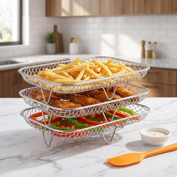 Airfryer Zubehör, 3 Schichten Edelstahl Air Fryer Rack, Heissluftfritteuse Zubehör Kompatibel mit Ni