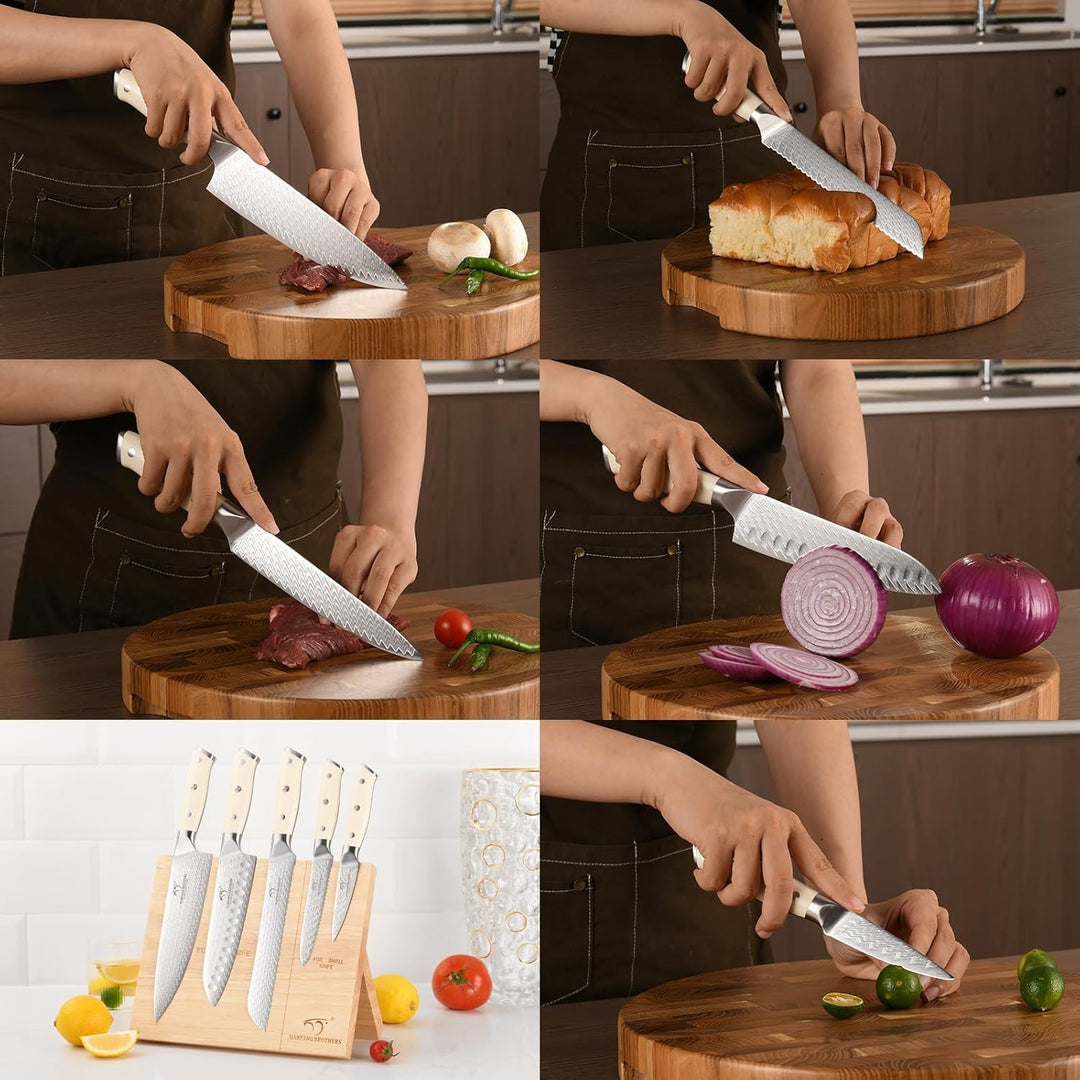 NANFANG BROTHERS Küchenmesser Set, 6 Stück Damaszener Stahl VG10 Küchenmesser Set mit Holz Magnetisc