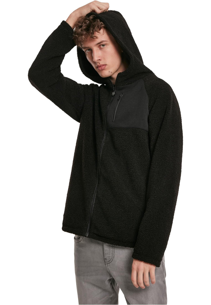 Urban Classics Herren Hooded Sherpa Zip Jacket S Schwarz, S Schwarz