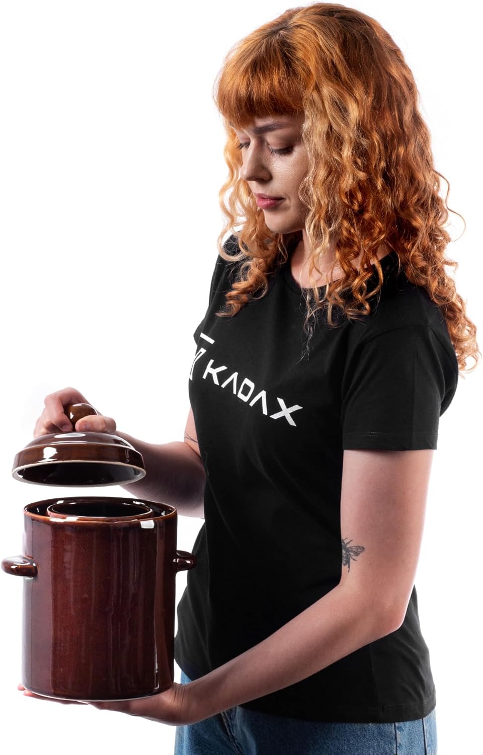 KADAX 2,5L Steinzeugtopf, Dichter Keramiktopf mit Deckel, Spülmaschinenfester Steinguttopf, handgefe