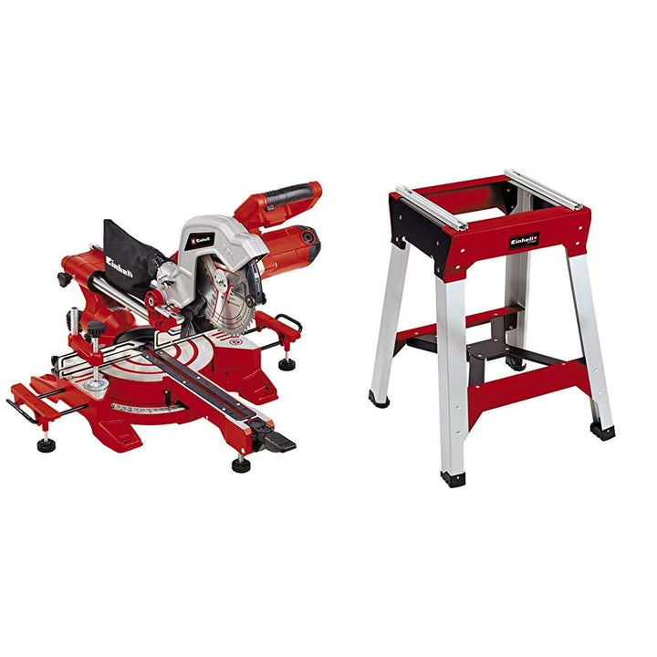Einhell 4300380 TC-SM 216 Zug-Kapp-Gehrungssäge, Rot, Schwarz + Untergestell E-Stand für Einhell Cla