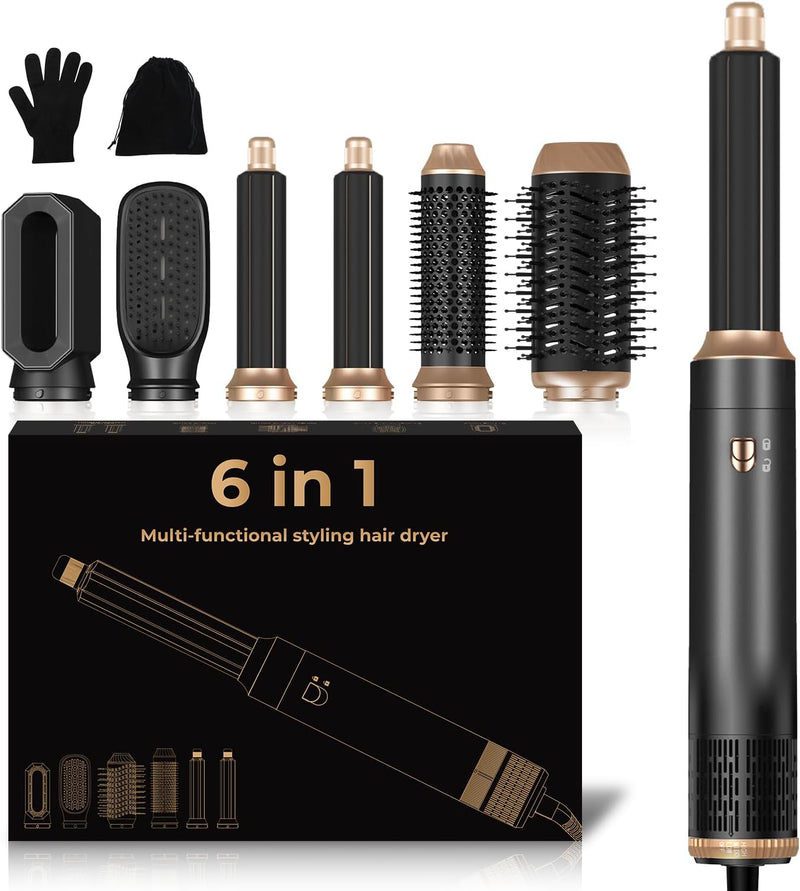 6 in 1 Airstyler Hairstyler, 30mm Lockenstab mit Luft,1000W Ionen Haartrockner, Multifunktionale Hai