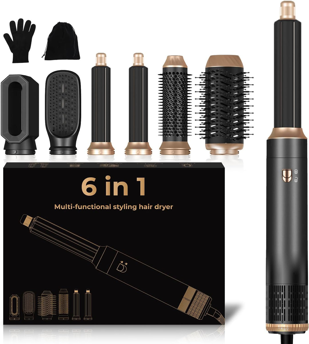6 in 1 Hairstyler, Professioneller Haarstyler Föhn, 30mm Lockenstab Warmluft Curler, All in One Airs