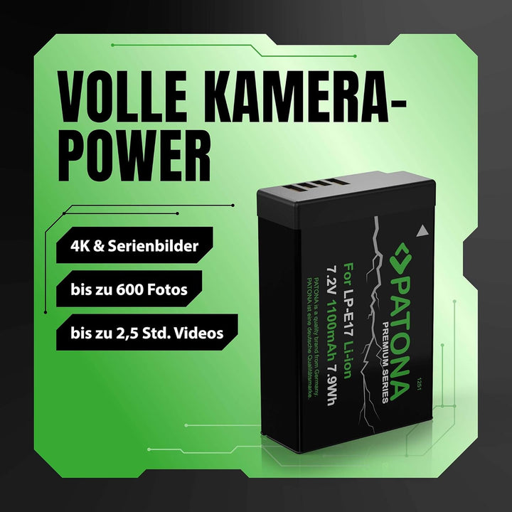 PATONA Premium LP-E17 Akku 1100mAh Kompatibel mit Canon EOS R10 77D 200D 750D 760D 8000D Rebel T6i T