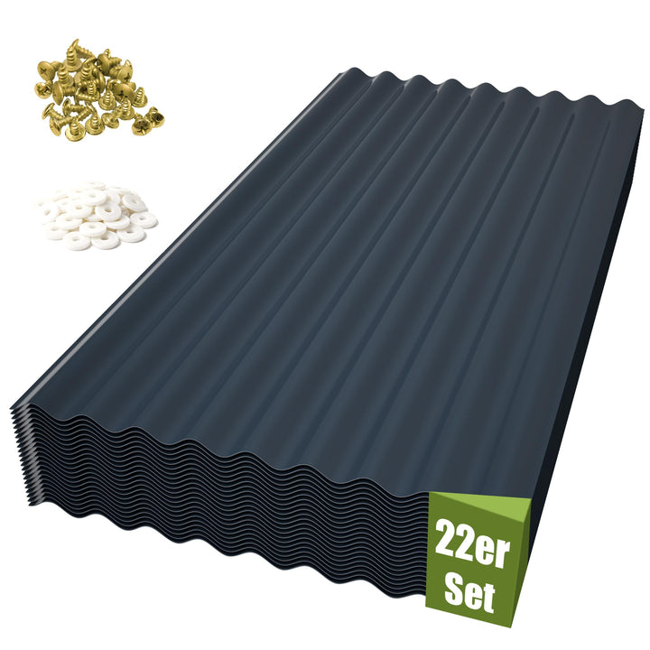 Thanaddo Wellplatten Anthrazit, 22er Set Wellplatte Dach Kunststoff Welldach mit Schrauben, wetterfe