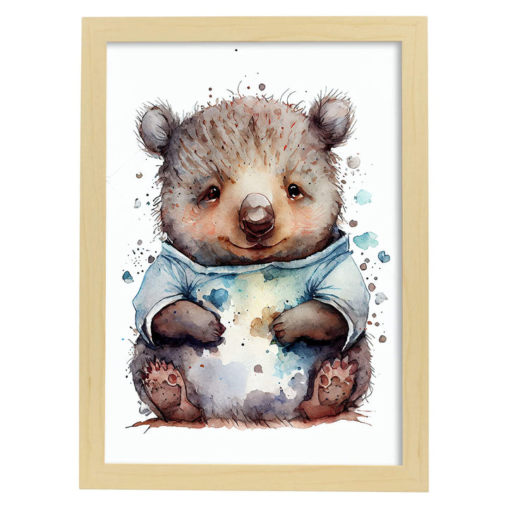Nacnic Wombat Poster im Aquarellstil. Illustrationen von niedlichen Tierbabys auf weissen Hintergrün