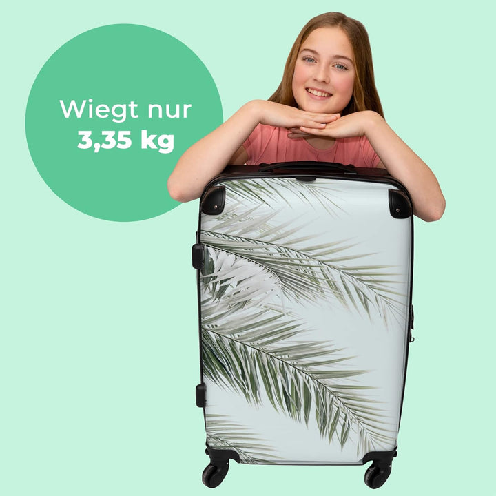 Koffer gross Trolley Rollkoffer Reisekoffer mit 4 Rollen Fotokoffer - Pflanze - Grün - Natur - Blau