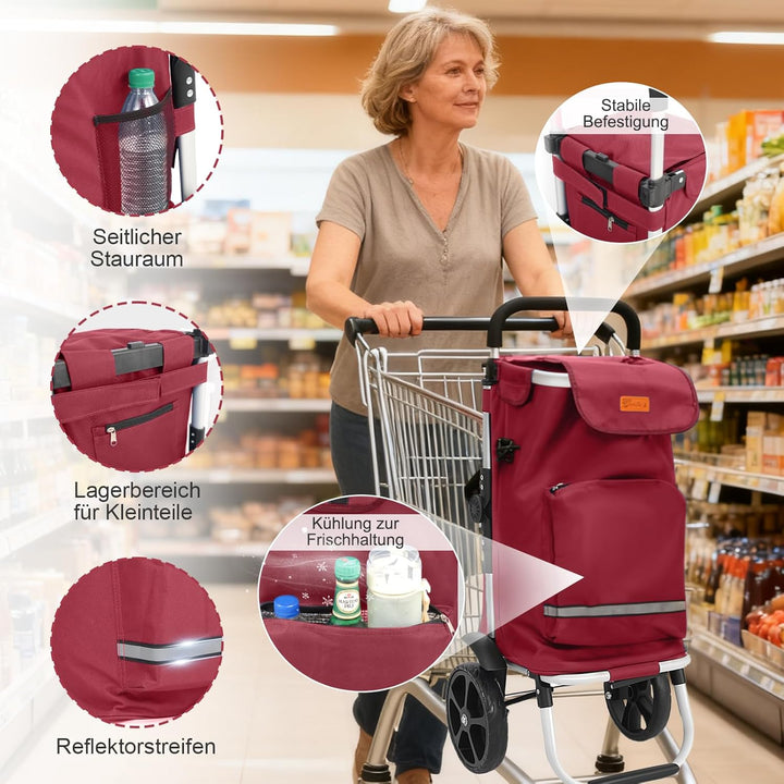 Sekey Einkaufstrolley klappbar für Senioren, XXL Einkaufswagen faltbar mit Kühlfach, 3in1 Trolley Ei
