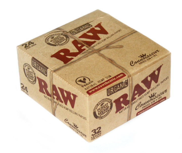 Raw dünnes Zigarettenpapier & Filter aus Bio-Hanf Connoisseur, King Size - 24 Heftchen