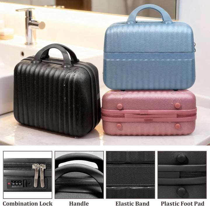 35,6 cm Make-up-Tasche mit Schloss, Hartschale, Reisekoffer mit Gummiband, ABS, tragbare Kulturbeute