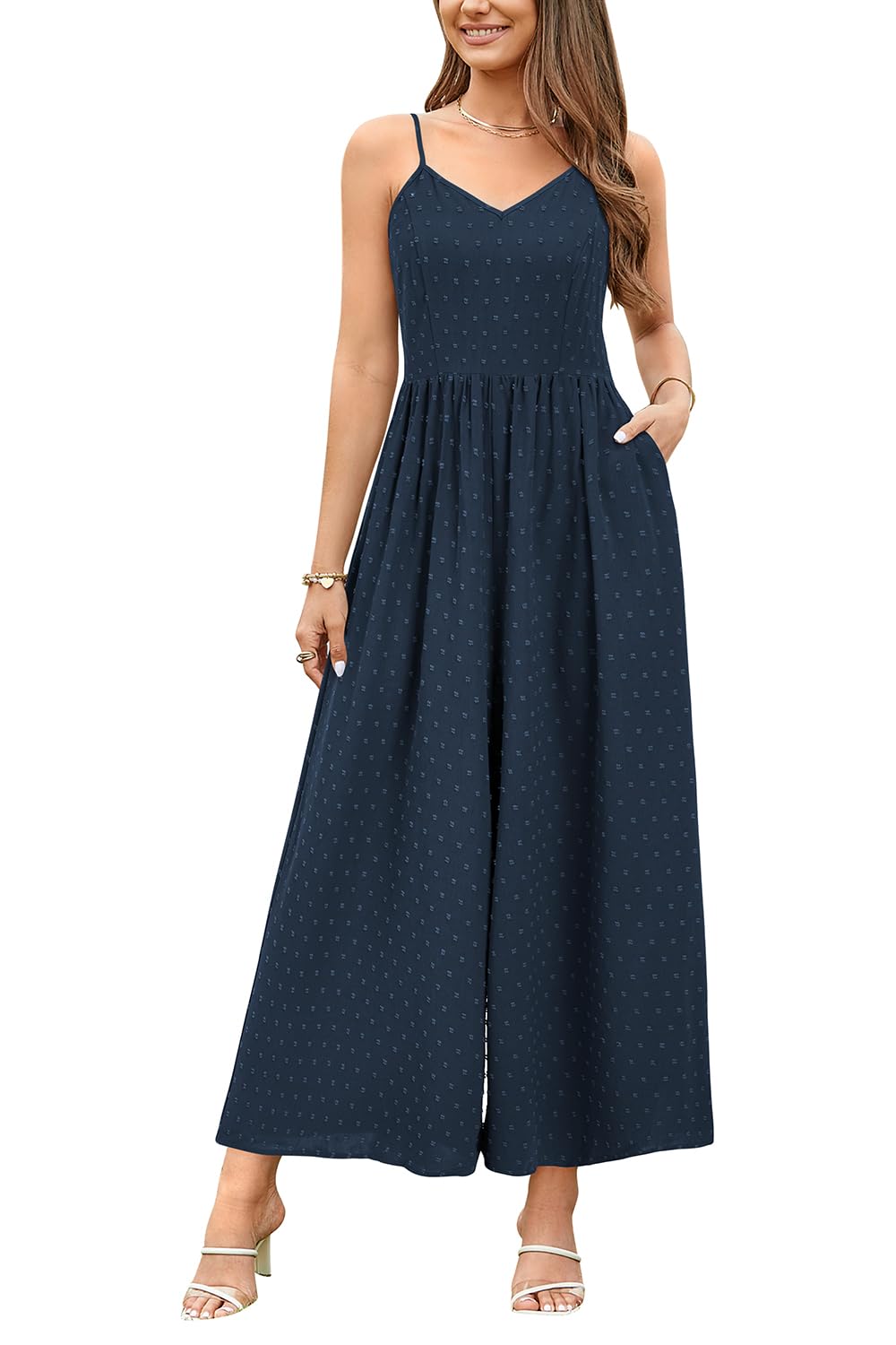LAISHEN Jumpsuit Damen Sommer Overall Elegant Festlich Hochzeit Lang Hosenanzug Weites Bein Hose Pla