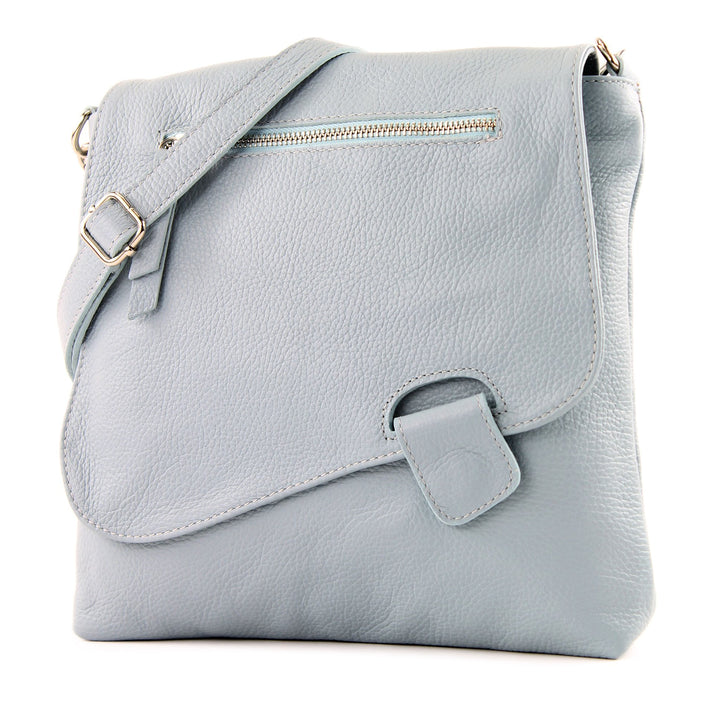 modamoda de - T146 - ital. Umhängetasche Schultertasche aus Leder Eisblau2021, Eisblau2021