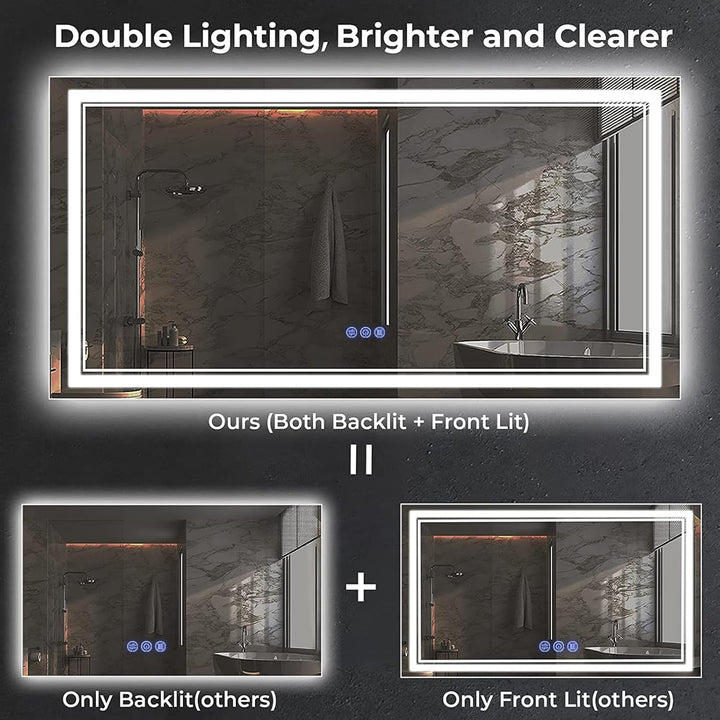 Badspiegel mit Beleuchtung 150x70cm, Badezimmerspiegel Wandspiegel und Touch-Schalter, IP65-Led-Spie