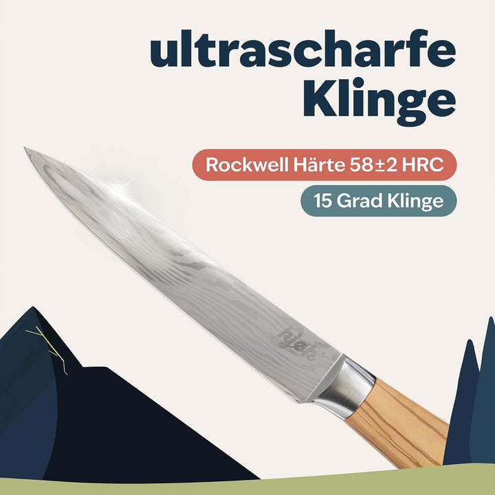 kjøk Premium Kochmesser Allzweckmesser 13cm Olivenholzgriff Härte 58±2 HRC Japanmesser-Style hochwer