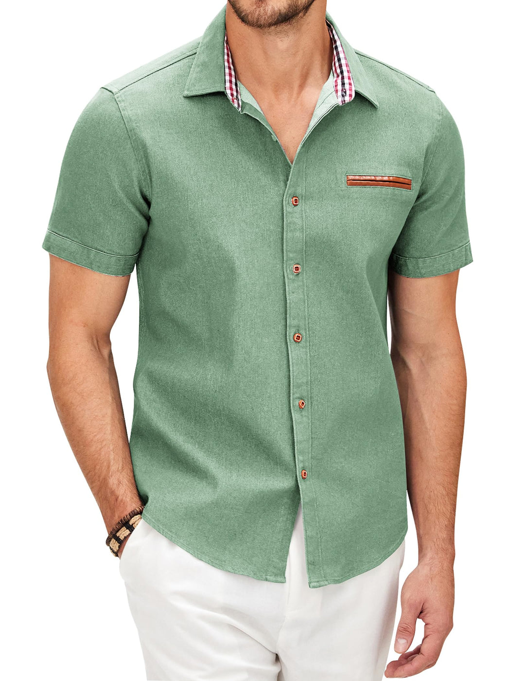 COOFANDY Herren Hemd Kurzarm Jeanshemd Freizeithemd Denim Casual Business Kurzarmhemden Männer Butto