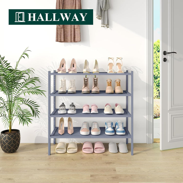 smiry Schuhregal aus Bambus, Stabile Schuhablage, Platzsparend Schuhständer für Schuhe, Handtasche,