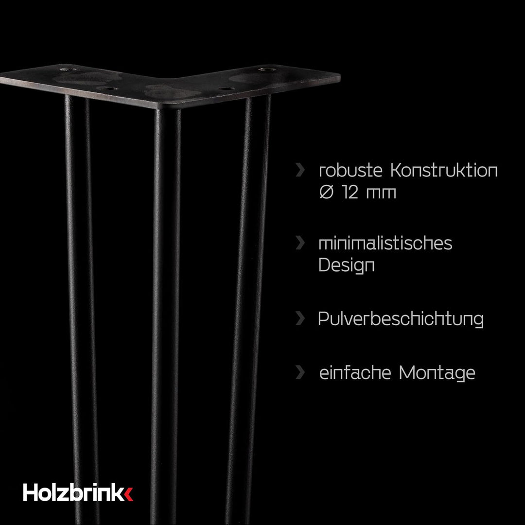 HOLZBRINK 4 x Hairpin Tischbeine Metall 3-Stangen, Hairpin Leg Möbelfuss, Schwarz, 72 cm, HLT-13A-72