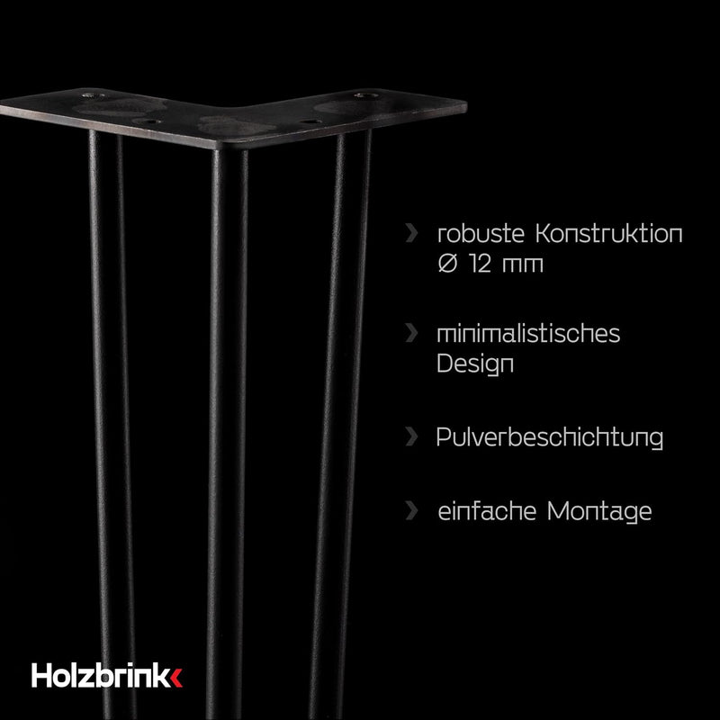 HOLZBRINK 4 x Hairpin Tischbeine Metall 3-Stangen, Hairpin Leg Möbelfuss, Schwarz, 43 cm, HLT-13A-43