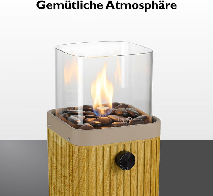 tepro Tisch-Gasfeuerstelle quadratisch mit Glasaufsatz, inkl. Dekosteine, Edelstahl-Brenner, kompakt