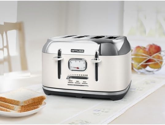 Muse Edelstahl-Toaster im weissen Retro Design, analoge Anzeige, beleuchtete Tasten, 6 Bräunungsstuf