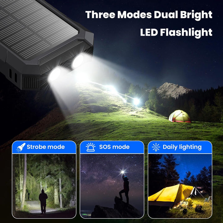 Solar Powerbank 26800mAh, PD 15W Power Bank mit USB C Tragbares Solarladegerät, Externer Akku 2 Ultr