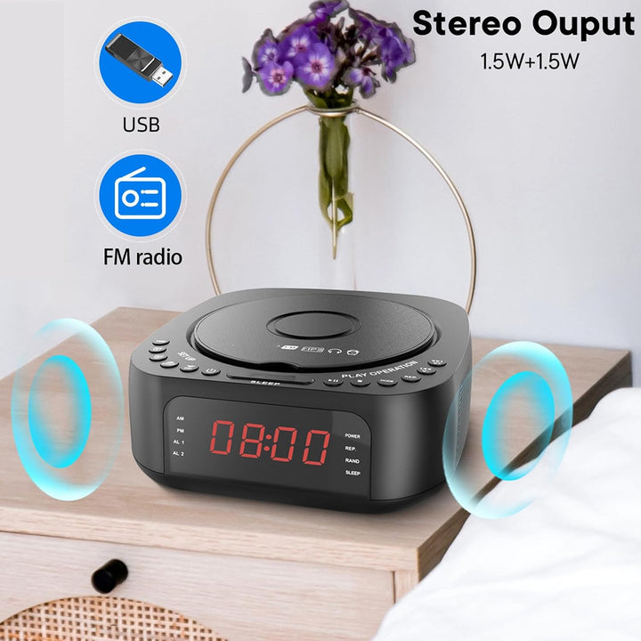 Ejoyous Radiowecker mit CD Player, Tragbar Weckerradio Bluetooth Radio Wecker mit Mehreren Weckzeite
