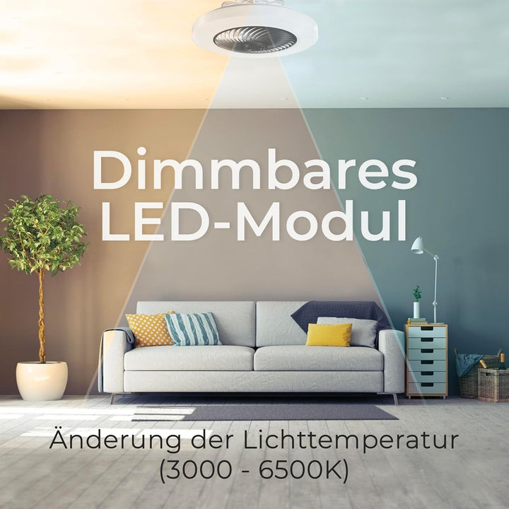 Noaton Deckenventilator mit Beleuchtung 12050B Triton, Schwarz, LED Dimmbar, 3 Farbtemperaturen, Fer