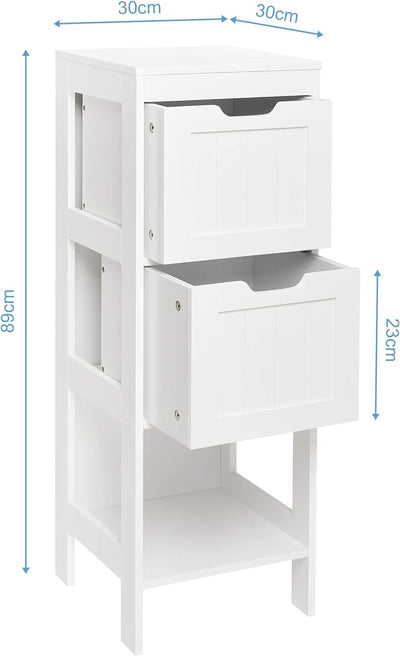 Mondeer Badezimmerschrank, Badkommode mit 2 Schubladen verstellbar modern für Badezimmer, Weiss