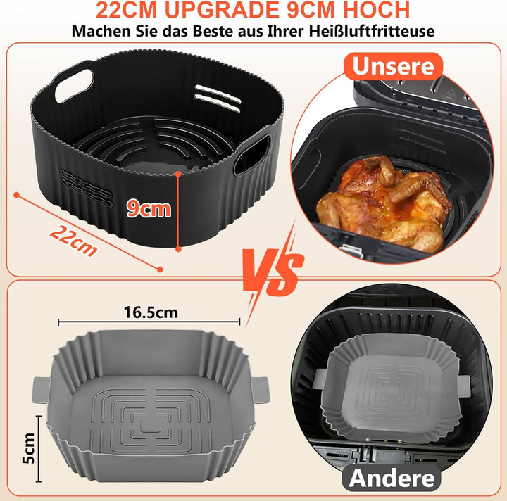YINGRACE 22CM Silikonform für Heissluftfritteuse, 2PCS Airfryer Zubehör XXL Silikon Backform für Phi