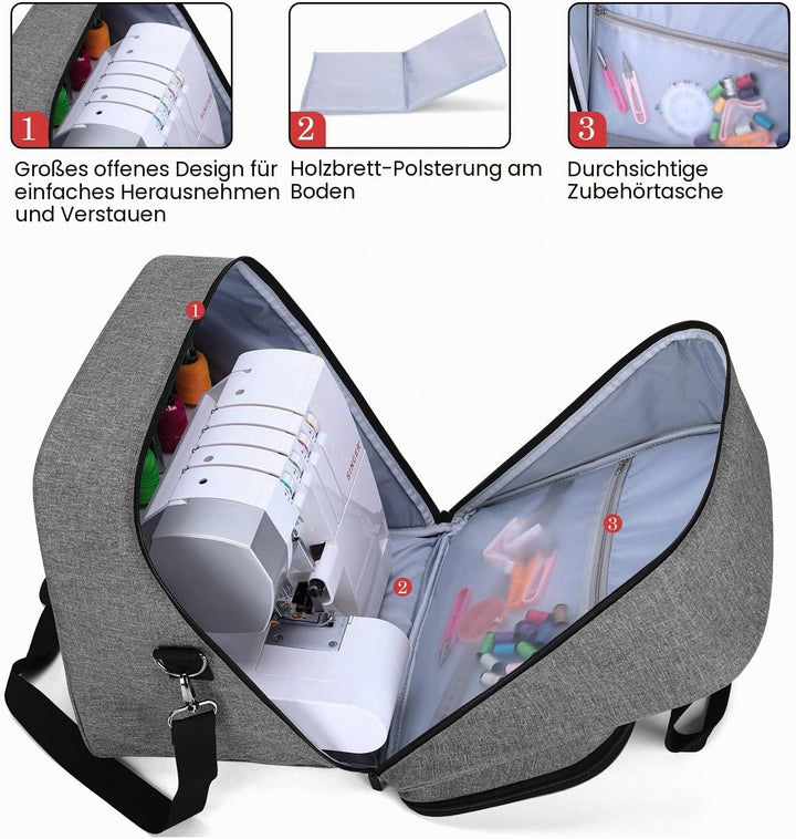 Yarwo Overlocktasche mit Grosser Öffnung, Cover-/ Overlock Transpot/Aufbewahrungstasche für meiste g